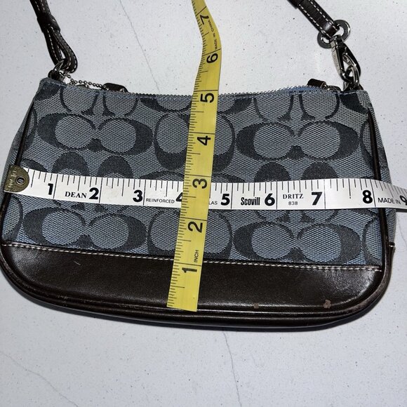Vintage Coach Signature Demi Mini Hand Bag Blue Canvas Leather H4.8"×W8" 6094 - Picture 10 of 10